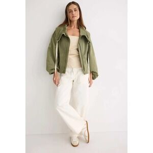 Co Essentials Womens Olive Green Oversized Utility Jacket Lantern Sleeve Large